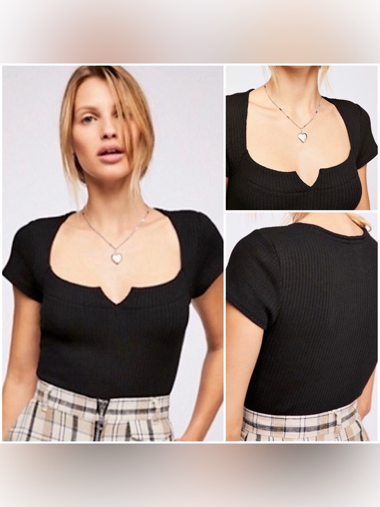 Free People Tops - Notch Your Girl Square Neck Notch Ribbed Short Sleeve Tee